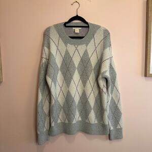 Christian Siriano Off White Gray Purple Argyle Knit Pullover Soft Sweater Medium